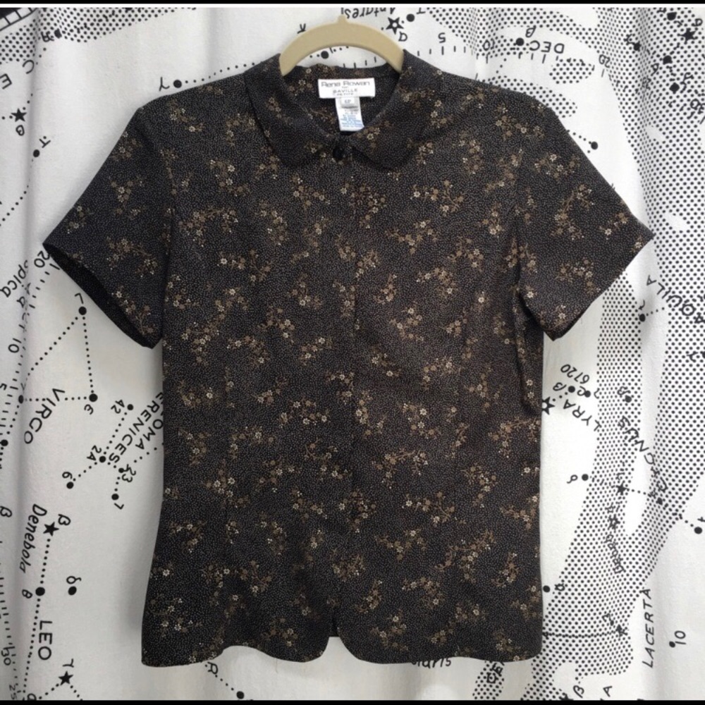 Vintage black floral Peter pan collar blouse